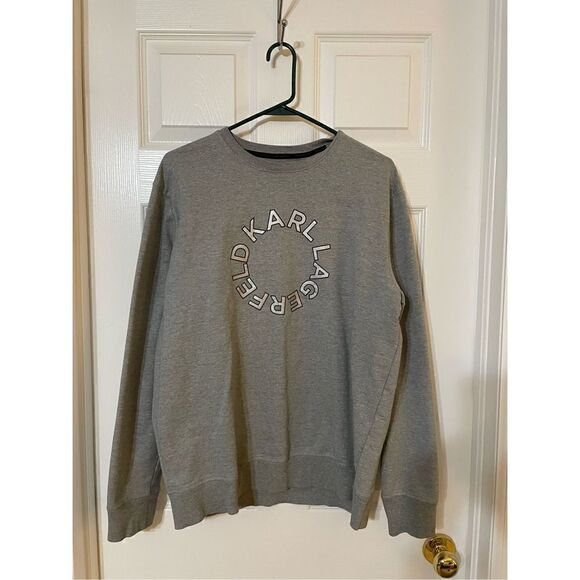 Karl Lagerfeld Men’s Paris French Terry Circle Logo Pullover Sweatshirt Sz L - Picture 3 of 5